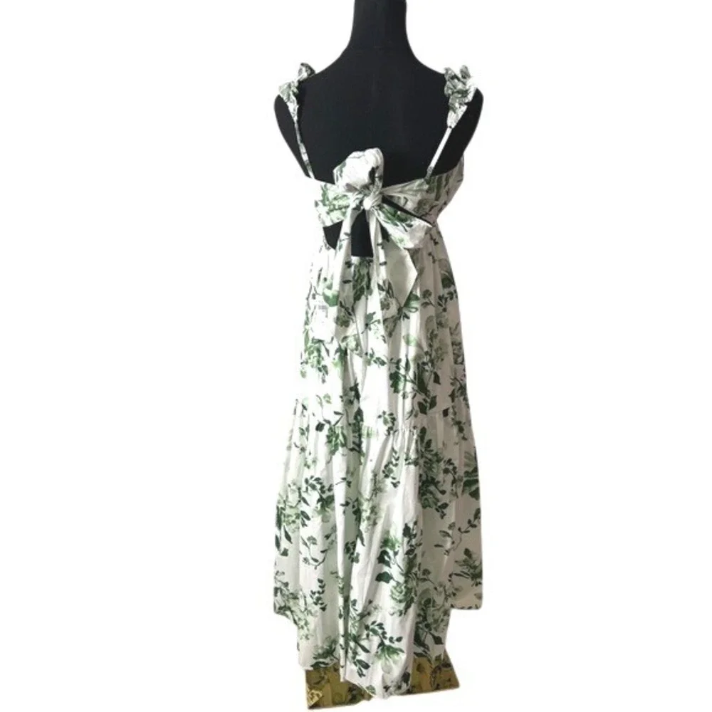 Abercrombie & Fitch White Maxi Dress with Green Floral Print